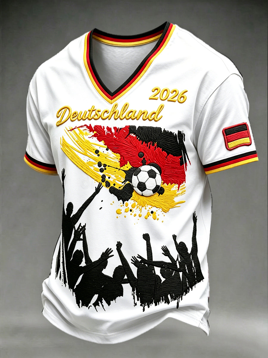 Herrenweißes Deutschland 2026-Print-Lässiges V-Ausschnitt-T-Shirt