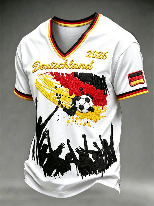 Herrenweißes Deutschland 2026-Print-Lässiges V-Ausschnitt-T-Shirt