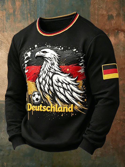 Herren-Flag-Football-T-Shirt mit deutscher Flagge und Adler-Print, schwarz, lässig, langärmlig