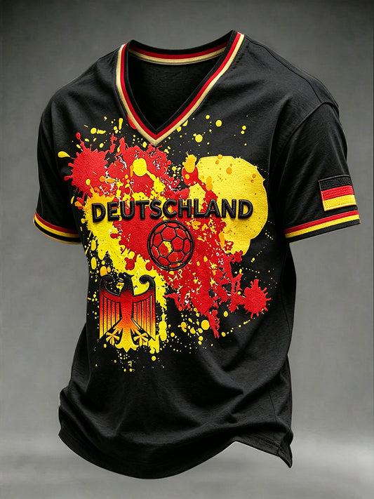 Herren Fußball-Graffiti-Print schwarzes Freizeit-V-Neck-T-Shirt