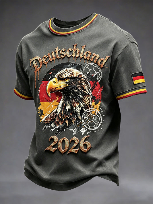 Herren-Deutschland-Fußballadler-Graffiti-Print 2026 Vintage-Lässiges T-Shirt