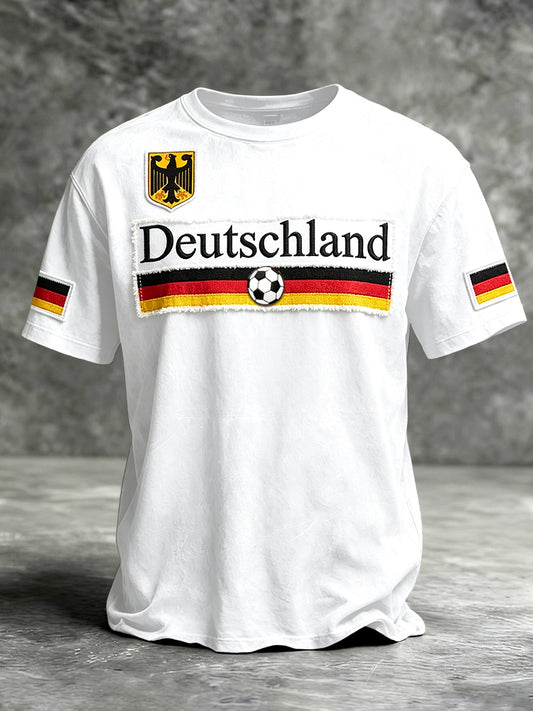 Herren weiße deutsche Flagge Patchwork Print Casual T-Shirt