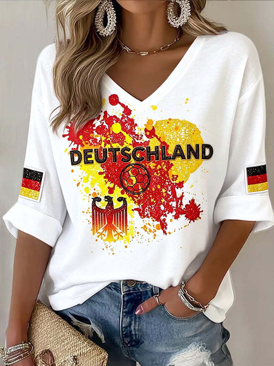 Frauen weißes deutsches Fußball-Graffiti-Print-T-Shirt