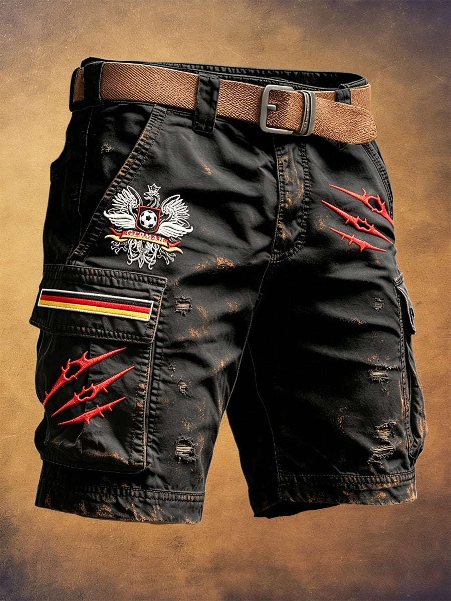 Herren deutscher Fußball Vintage Distressed Print Freizeit arbeits shorts