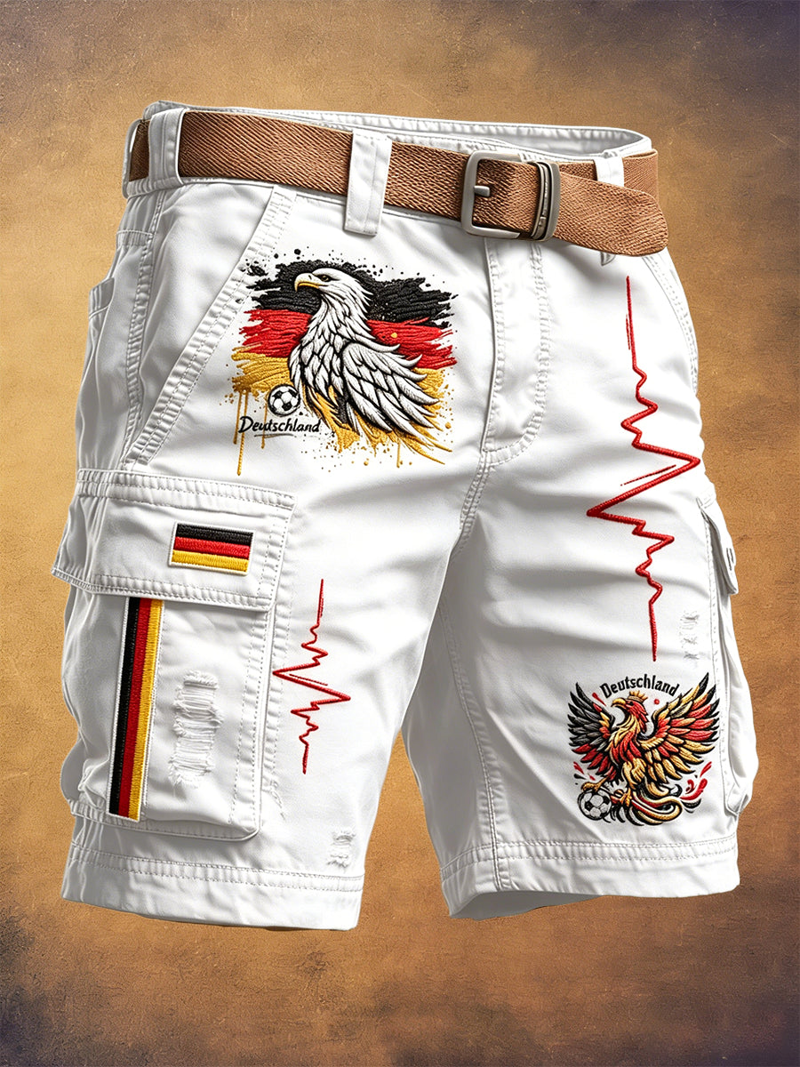Herren Weiß Deutscher Fußball druck Distressed Freizeit arbeits shorts