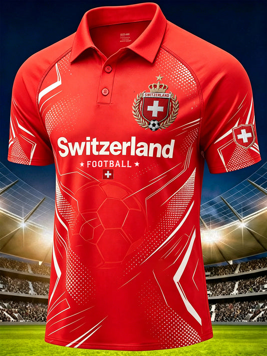 Herren-Poloshirt aus Waffelstrick mit Raglanärmeln und Fußballmotiv