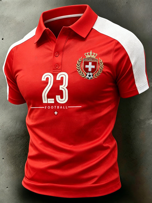Herren-Poloshirt mit kurzen Ärmeln und Fußballmotiv