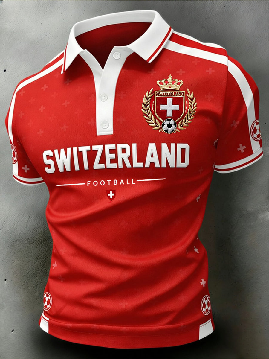 Herren-Poloshirt mit kurzen Ärmeln und Fußball-Print