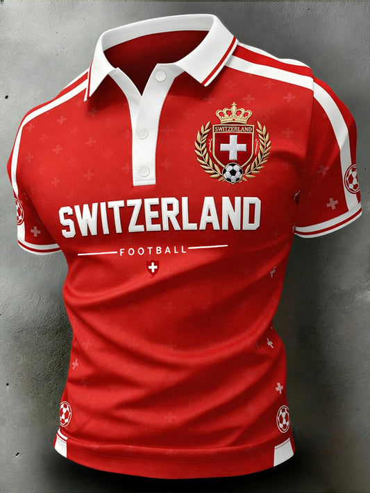 Herren-Poloshirt mit kurzen Ärmeln und Fußball-Print