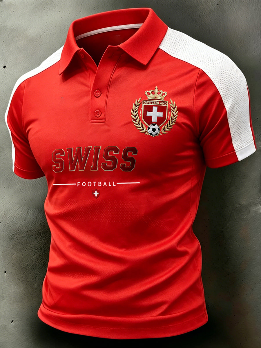 Herren-Poloshirt mit kurzen Ärmeln und Fußballmotiv