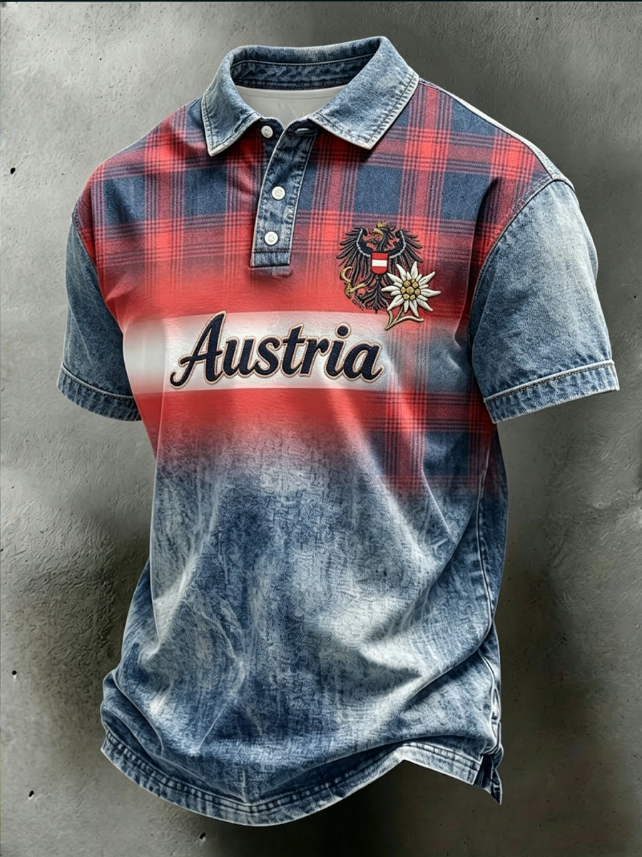 Retro österreichisches Karo-Verlaufs-Freizeit-Poloshirt