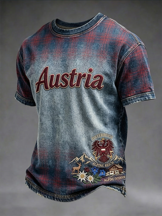 Vintage österreichisches Karo-Verlaufs-Casual-T-Shirt