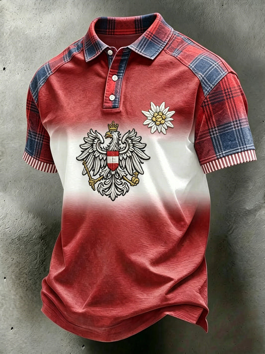 Retro österreichisches Karo-Patchwork Freizeit-Poloshirt