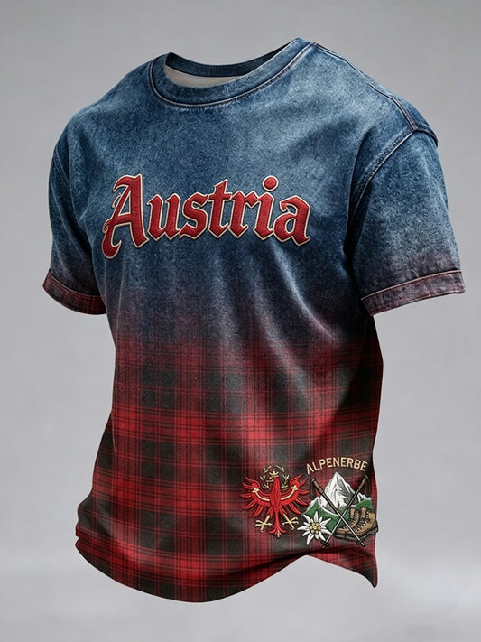 Vintage österreichisches Karo-Patchwork-Casual-T-Shirt