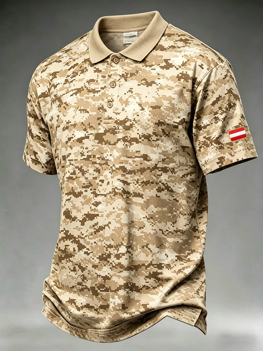 Herren-Casual-Polo mit kurzen Ärmeln und Camouflage-Print