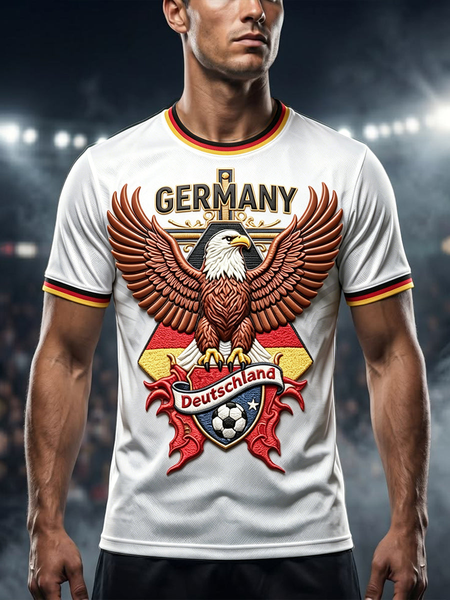 Herren weißes deutsches Fußball-Team „ Eagle “3D-gedrucktes lässiges Jersey-T-Shirt