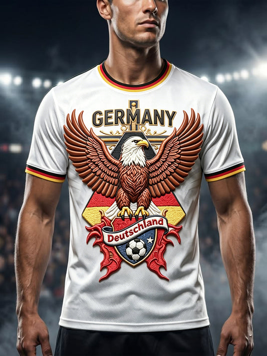 Herren weißes deutsches Fußball-Team „ Eagle “3D-gedrucktes lässiges Jersey-T-Shirt