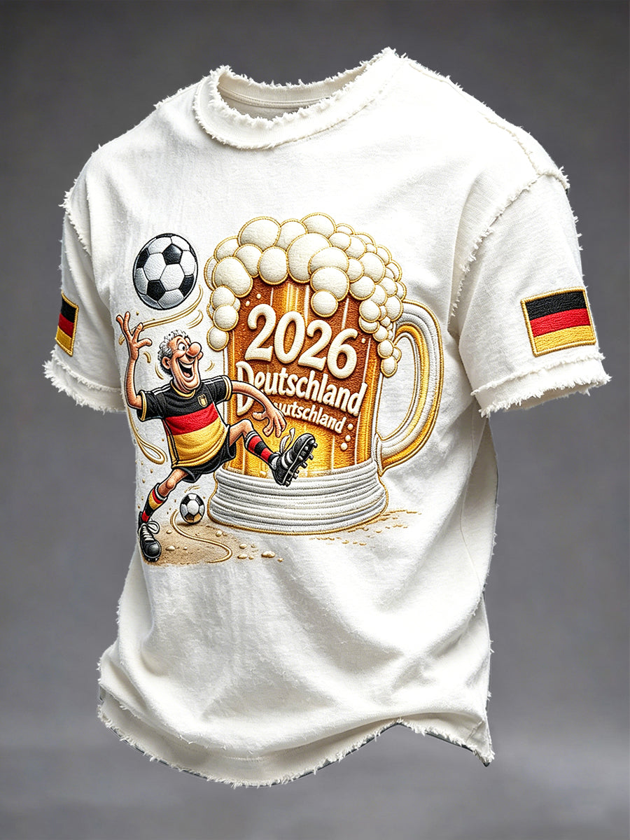 Herren Vintage Weiß Deutsch 2026 Fußball Print Freizeit T-Shirt