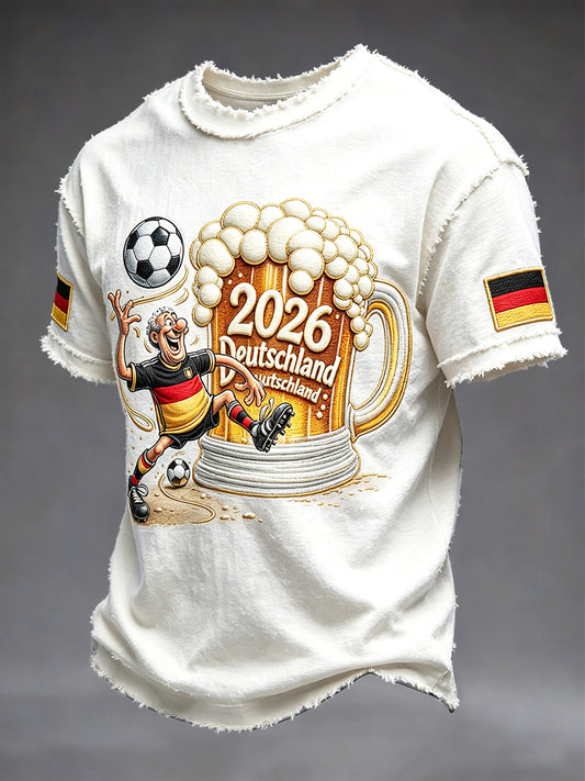 Herren Vintage Weiß Deutsch 2026 Fußball Print Freizeit T-Shirt