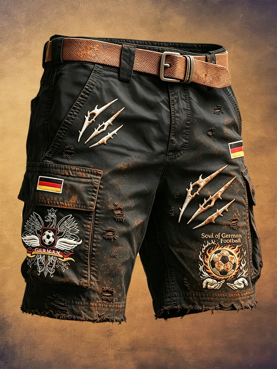 Herren Schwarz Deutscher Fußball Retro Print Freizeit arbeits shorts