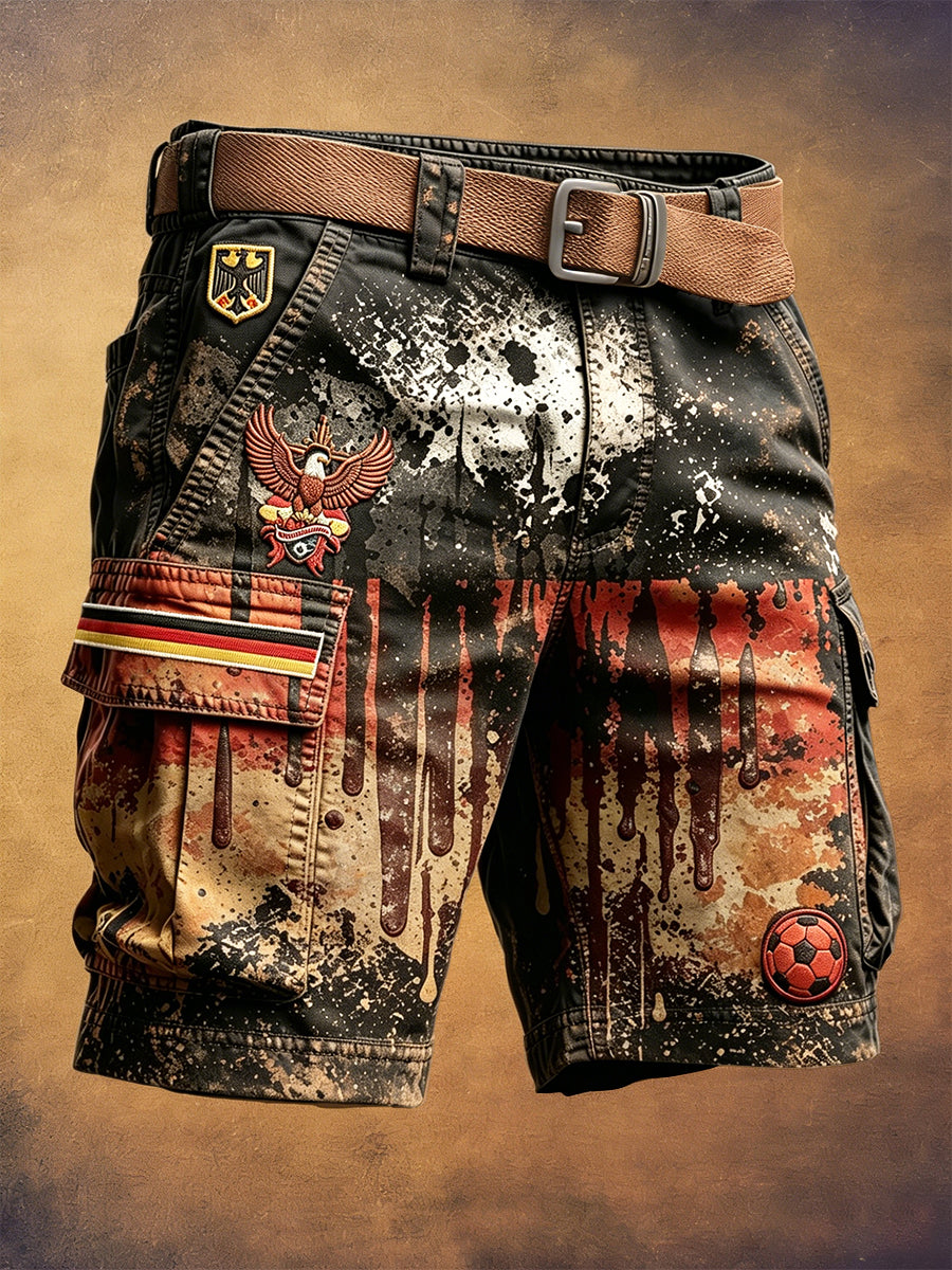 Herren Vintage Deutsche Fußball Adler Print Freizeit-Mode Arbeits shorts