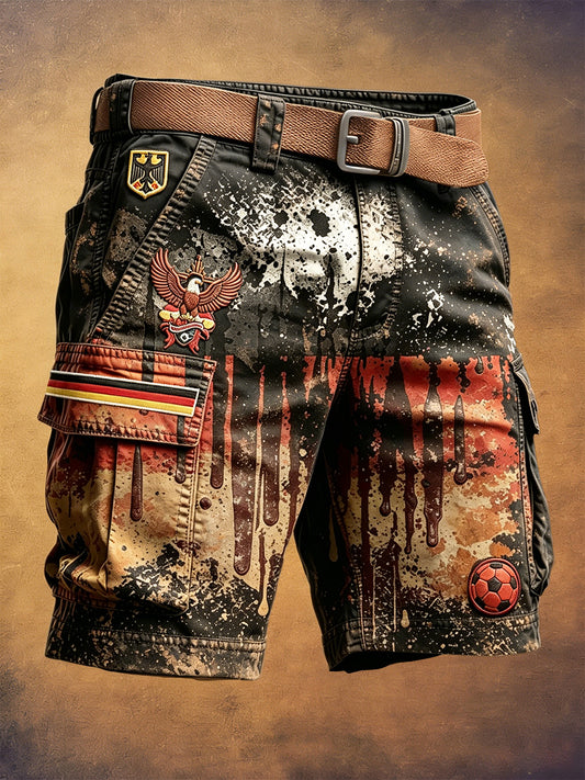 Herren Vintage Deutsche Fußball Adler Print Freizeit-Mode Arbeits shorts
