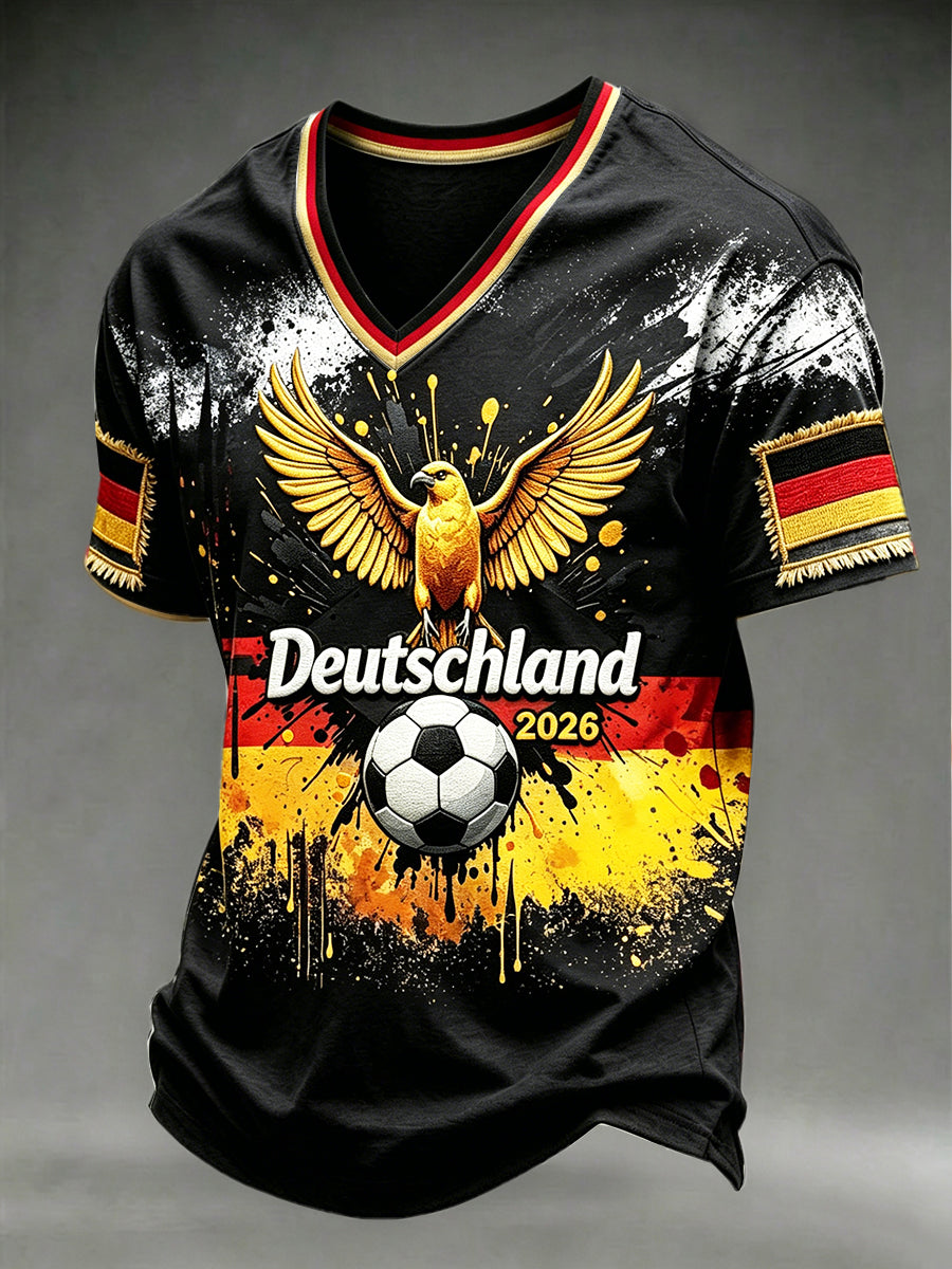 Männer deutsche Flagge Fußball 3D-gedruckt lässig V-Ausschnitt T-Shirt