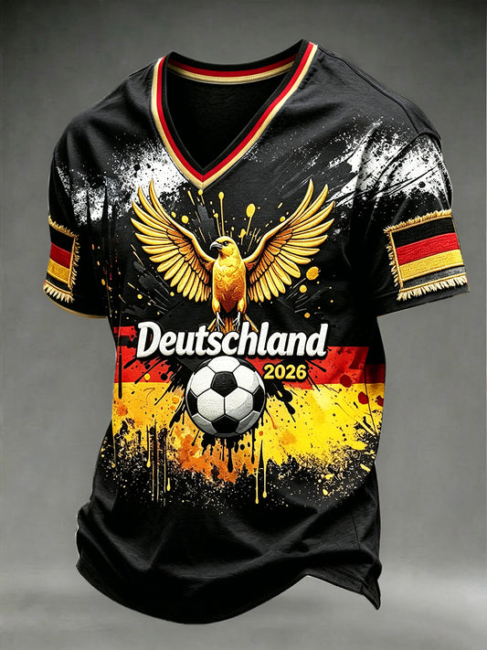 Männer deutsche Flagge Fußball 3D-gedruckt lässig V-Ausschnitt T-Shirt