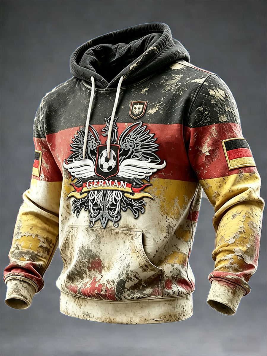 Herren-Sweatshirt mit deutscher Flagge, Vintage-Print, lässig mit Kapuze