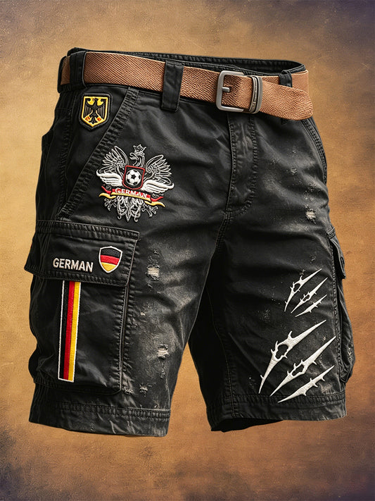 Herren Schwarz Deutscher Fußball Adler Print Casual Mode Arbeits shorts