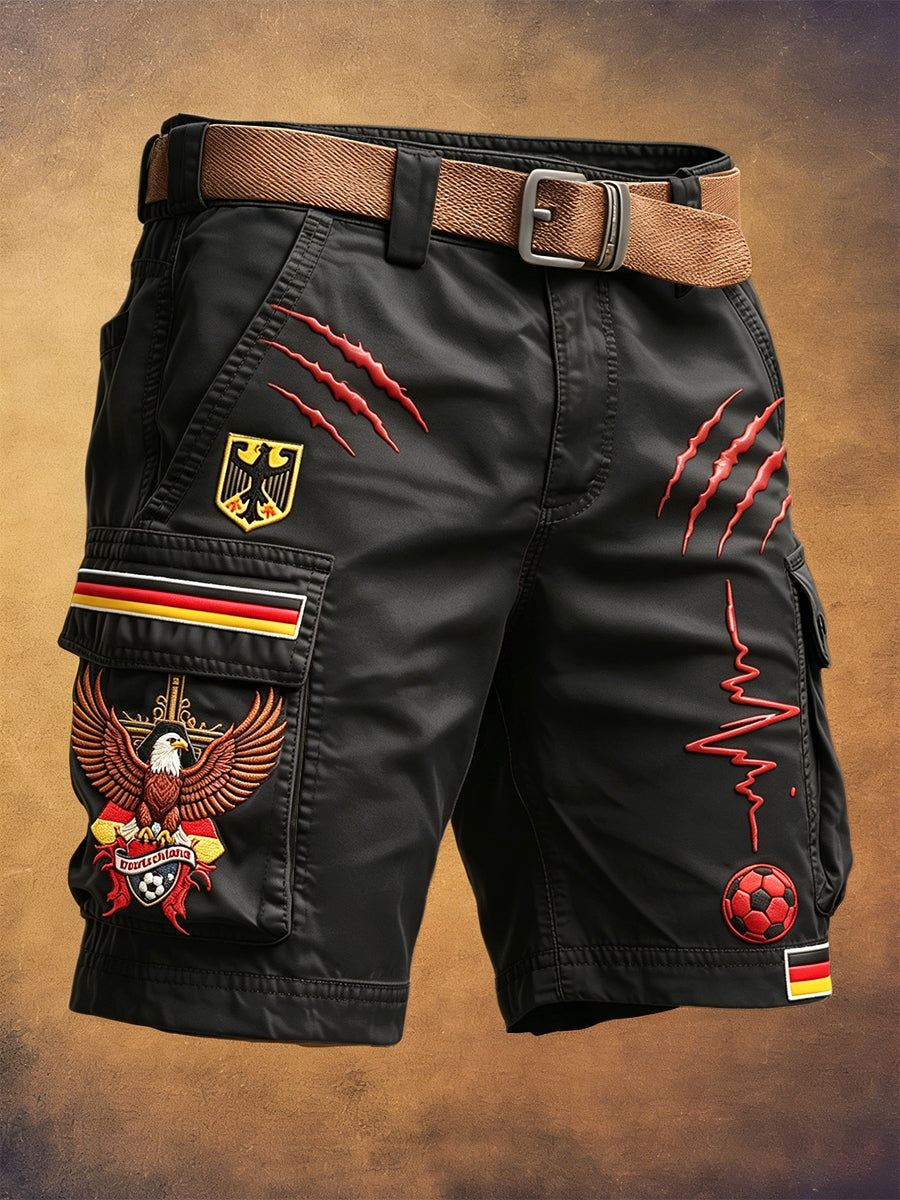 Herren Schwarz Deutscher Fußball Adler Print Freizeit arbeits shorts