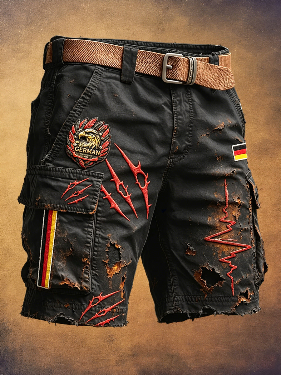 Herren Schwarz Deutscher Fußball Retro Distressed Print Freizeit arbeits shorts