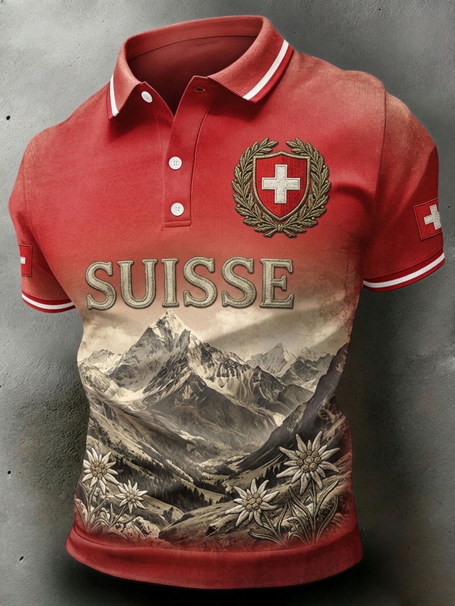 Kurzarm-Polos hirt für Männer mit Landschafts-und Blumen druck