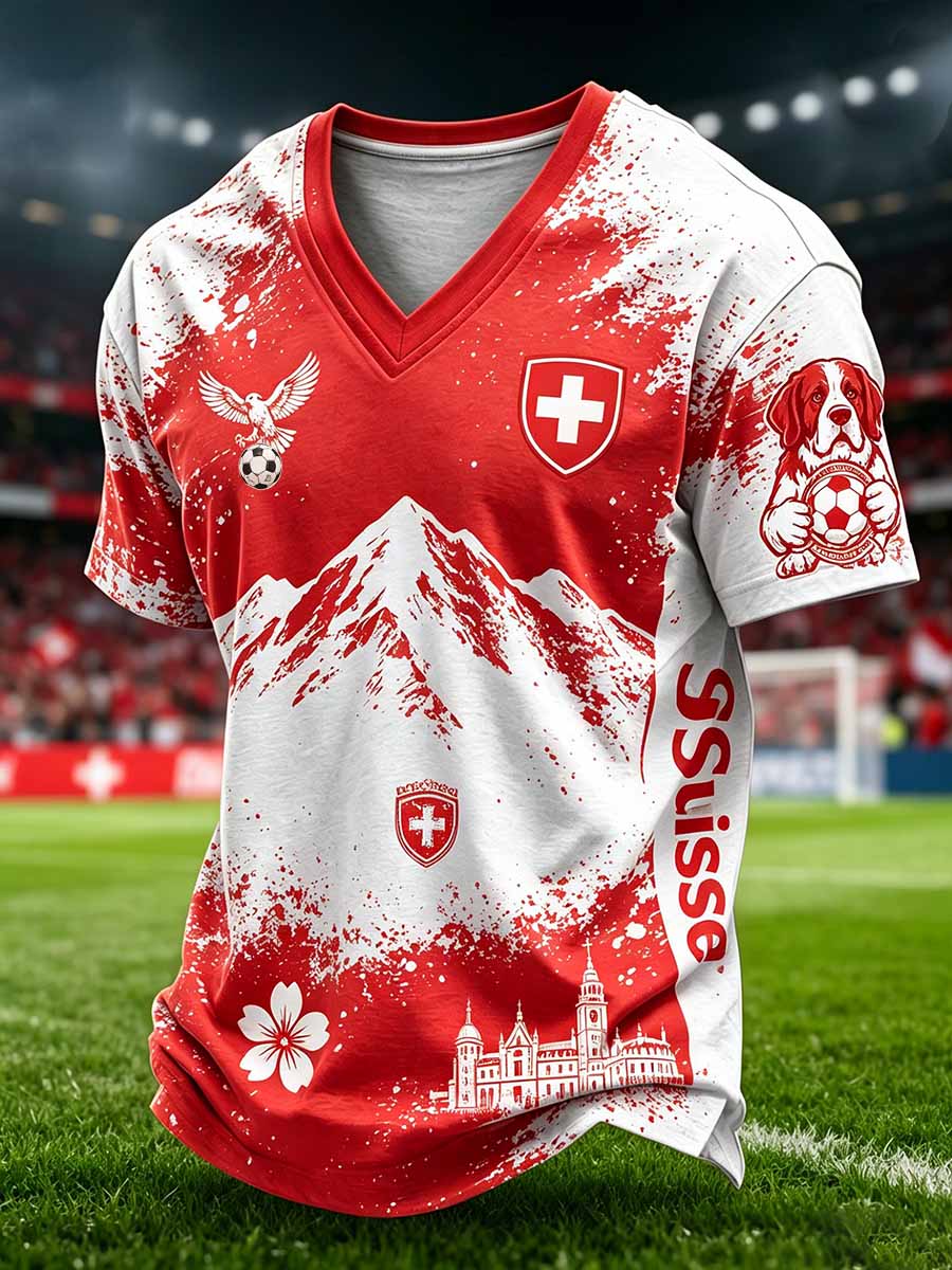 Künstlerischer T-Shirt-Druck der Schweizer Fussballliga für Herren, lässiger Stil