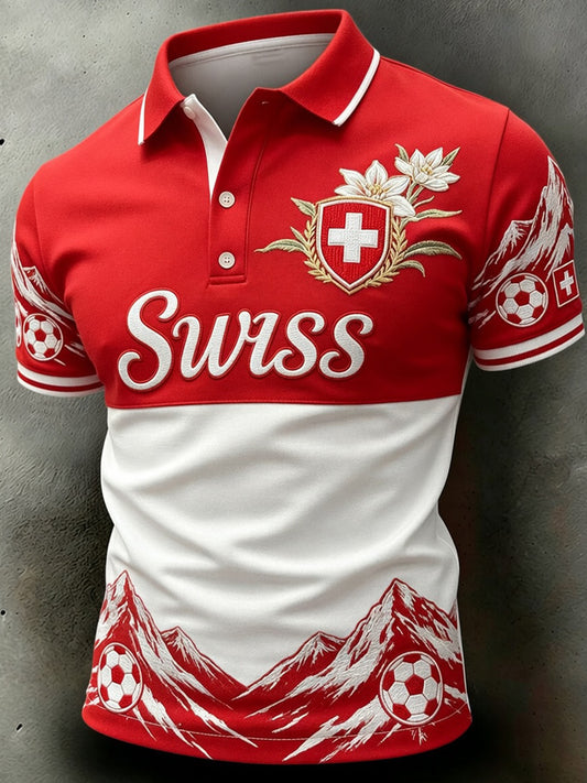 Herren Retro Schweizer Fußball Fan Kunstdruck Casual Polo Shirt