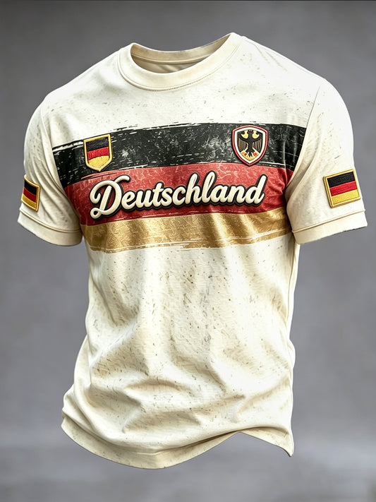 Herren Vintage Deutsche Flagge Fußball druck Freizeit T-Shirt