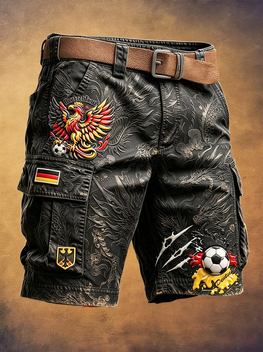 Herren Vintage Schwarz Deutscher Adler Fußball 3D-gedruckte Freizeit arbeits shorts