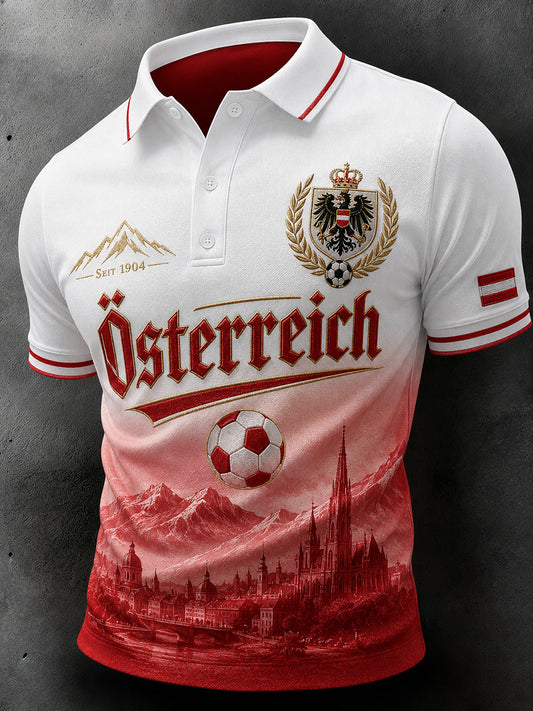 Herren-Poloshirt mit kurzen Ärmeln und Fußballmotiv
