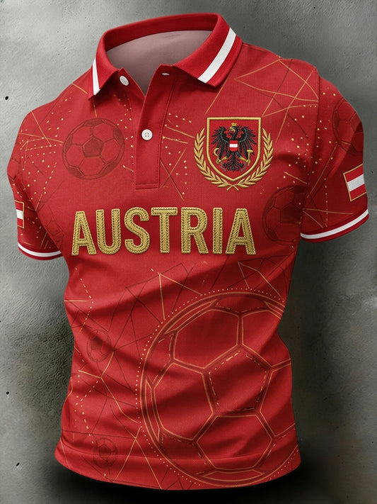Herren-Poloshirt mit kurzen Ärmeln und Fußballmotiv