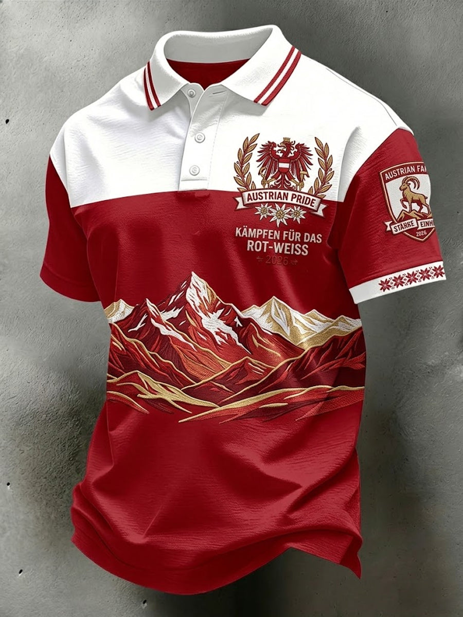 Retro österreich isches Alpine Print Casual Polo Shirt