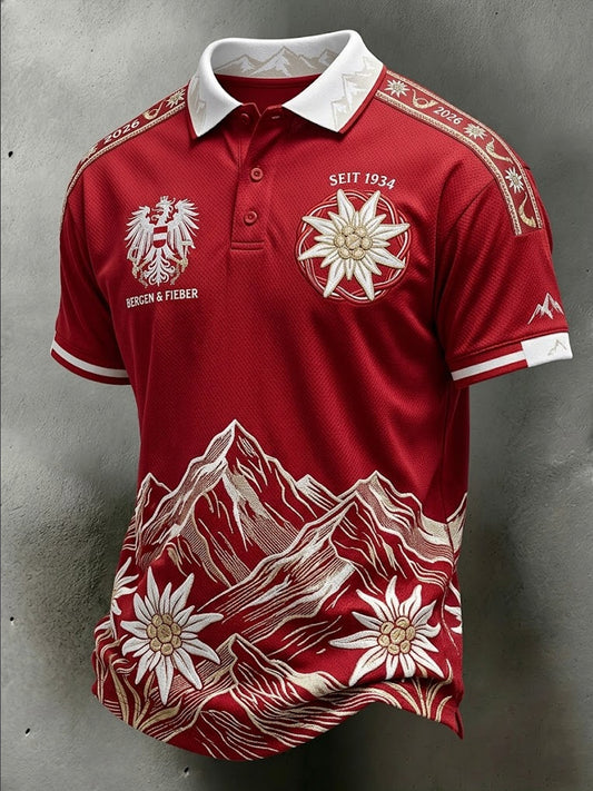Retro österreich ische 2026 Fußball Schnee Berg Casual Polo Shirt