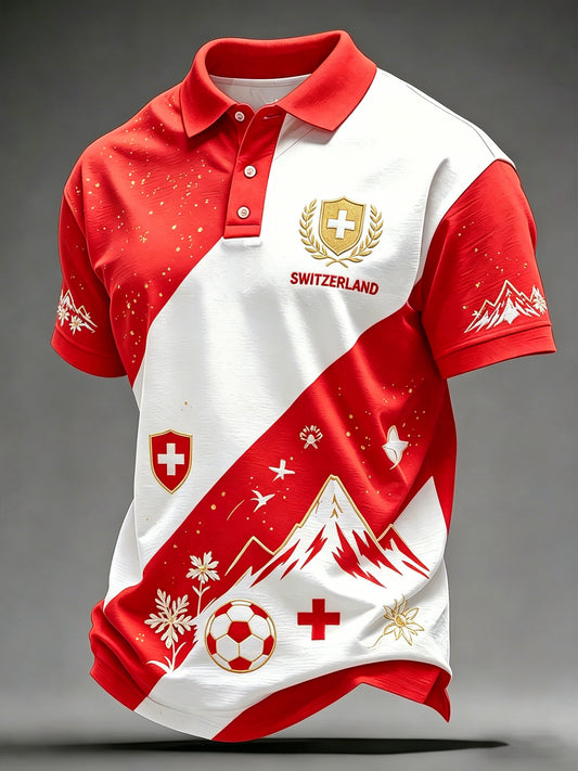 Herren-Schweizer-Fußballspiel-Anfeuerungs-Kunstdruck-Polo