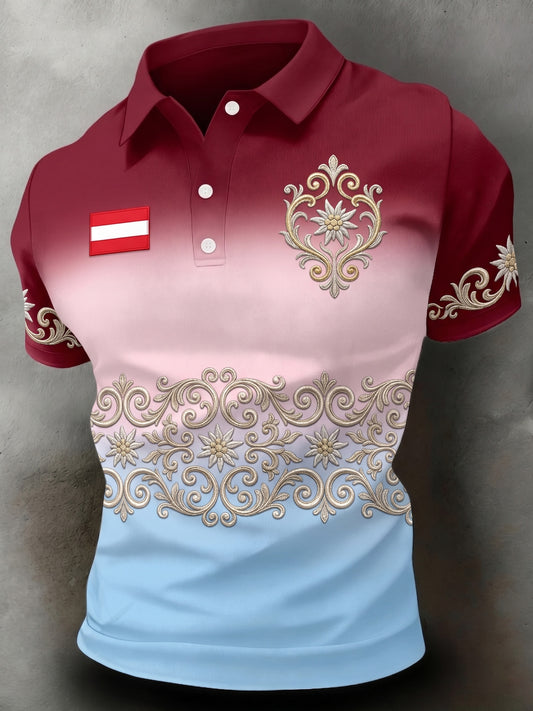 Herren-Polo mit österreichischem Kunstdruck und kurzen Ärmeln