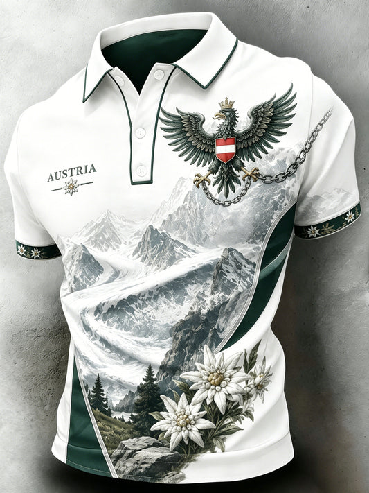 Kurzarm-Polo für Herren mit österreichi schem Kunstdruck für Natur landschaft