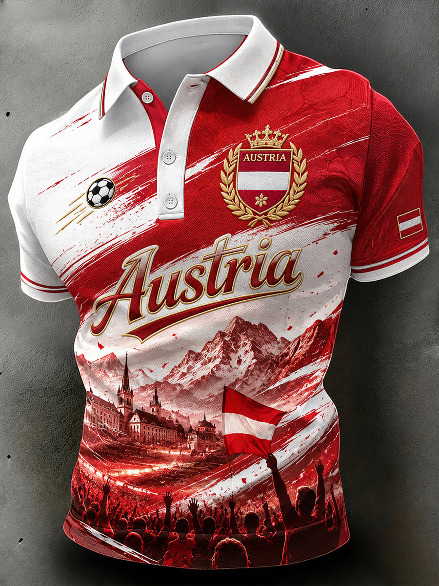 Herren-Kurzarm-Polo-Shirt mit Retro-Print, lässig, mit Fußball-Elementen