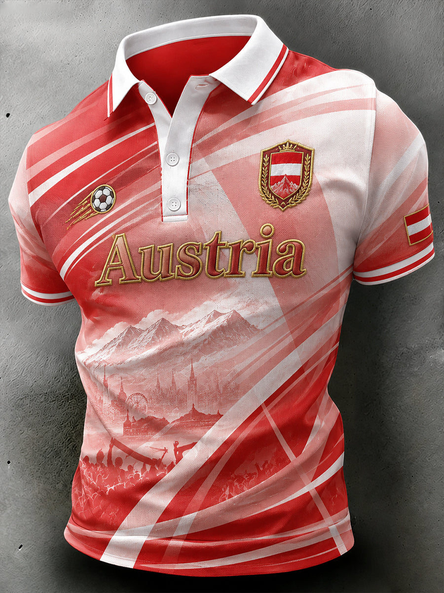 Herren-Poloshirt mit kurzen Ärmeln und Fußball-Print