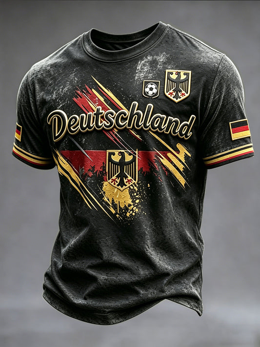 Herren deutsche Flagge Fußball druck Vintage Schwarz Freizeit T-Shirt