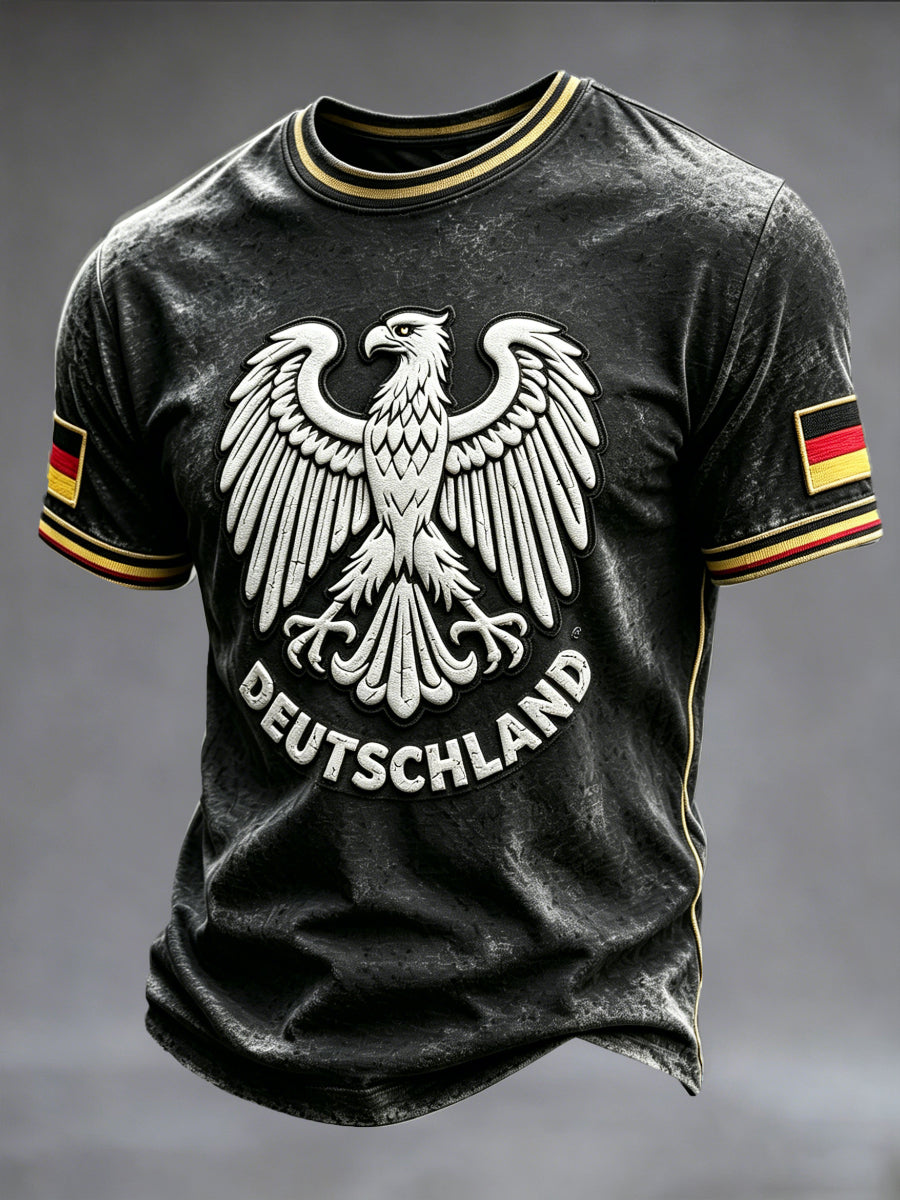 Herren Deutsch Adler Print Vintage Schwarz Lässiges T-Shirt