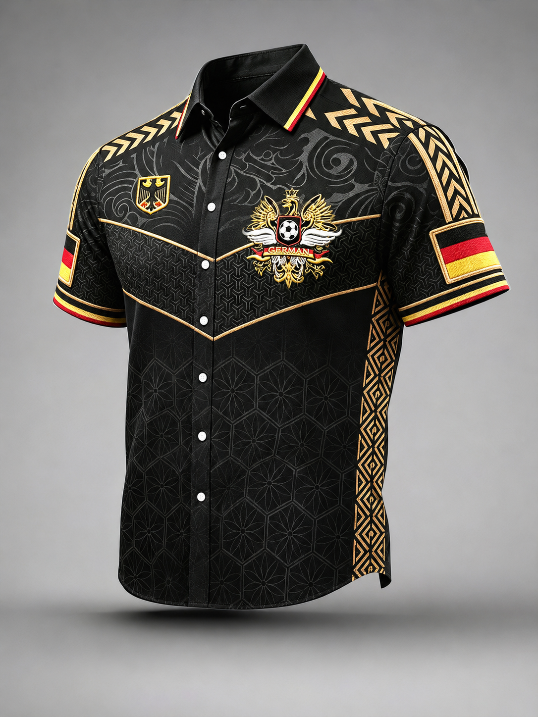 Herren-T-Shirt in Schwarz mit deutschem Fußball-Print, lässig, kurzärmlig