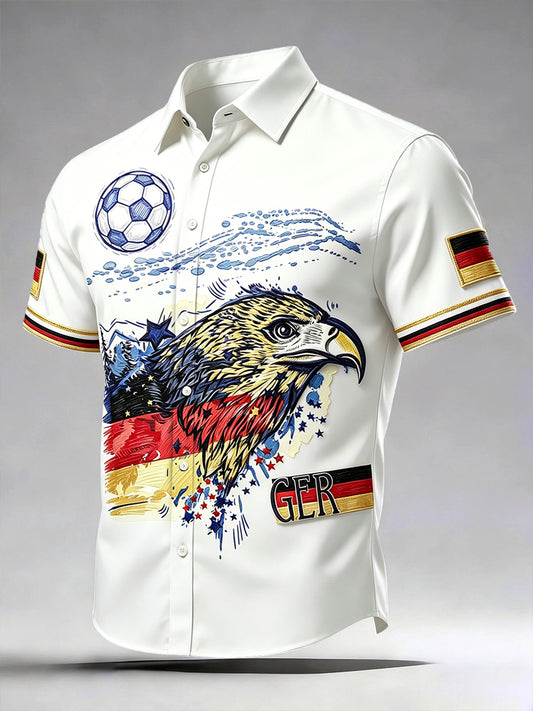 Herrenweißes Freizeit-Kurzarmhemd mit deutschem Fußball-Graffiti-Print